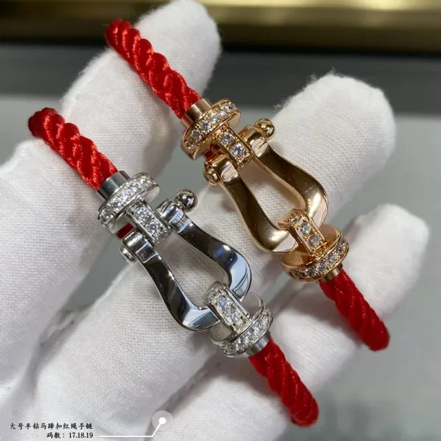 Red Gold Braided Cord Metal Shackle-Style Clasp Bracelet 9