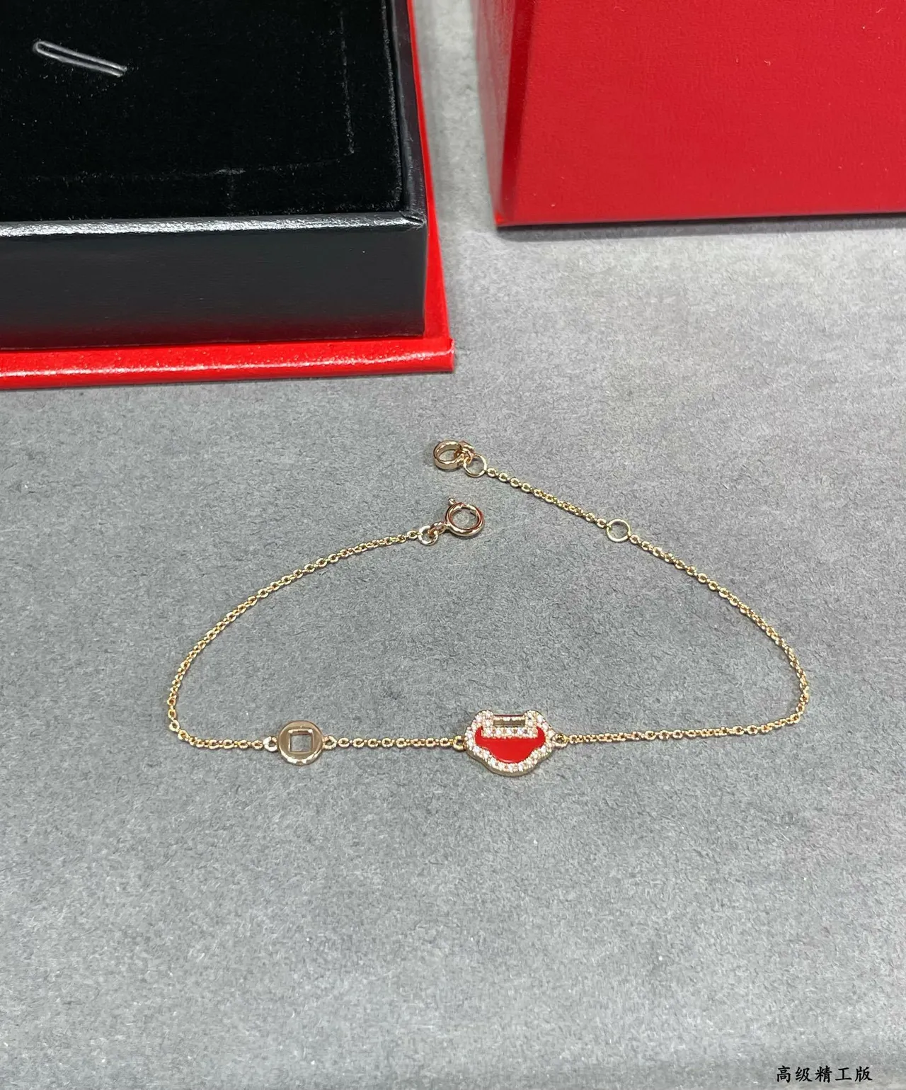 Red Gold Chain Enamel Charm Bracelet 3