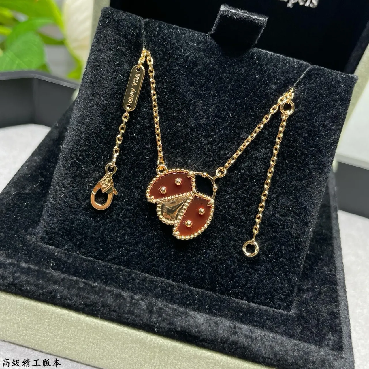 Red Gold Ladybug Motif Enamel Inlay Necklace 8