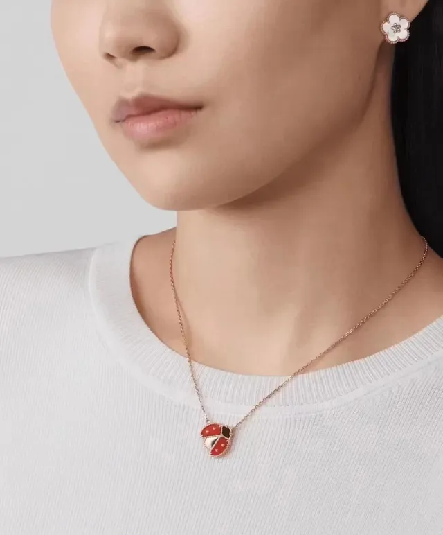 Red Gold Ladybug Motif Enamel Inlay Necklace 2