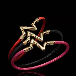 Pulsera de cordón trenzado de nylon rojo rosa con cierre de rayo dorado