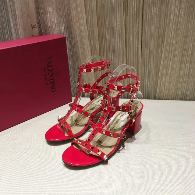 Red Studded Block Heel Gladiator Sandals 2