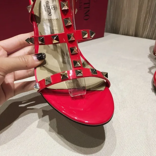 Red Studded Block Heel Gladiator Sandals 3