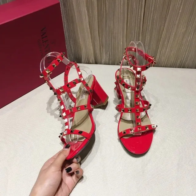 Red Studded Block Heel Gladiator Sandals 5