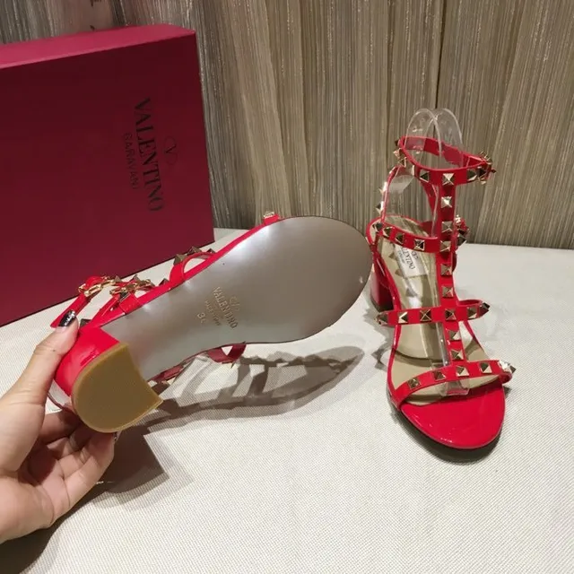 Red Studded Block Heel Gladiator Sandals 6