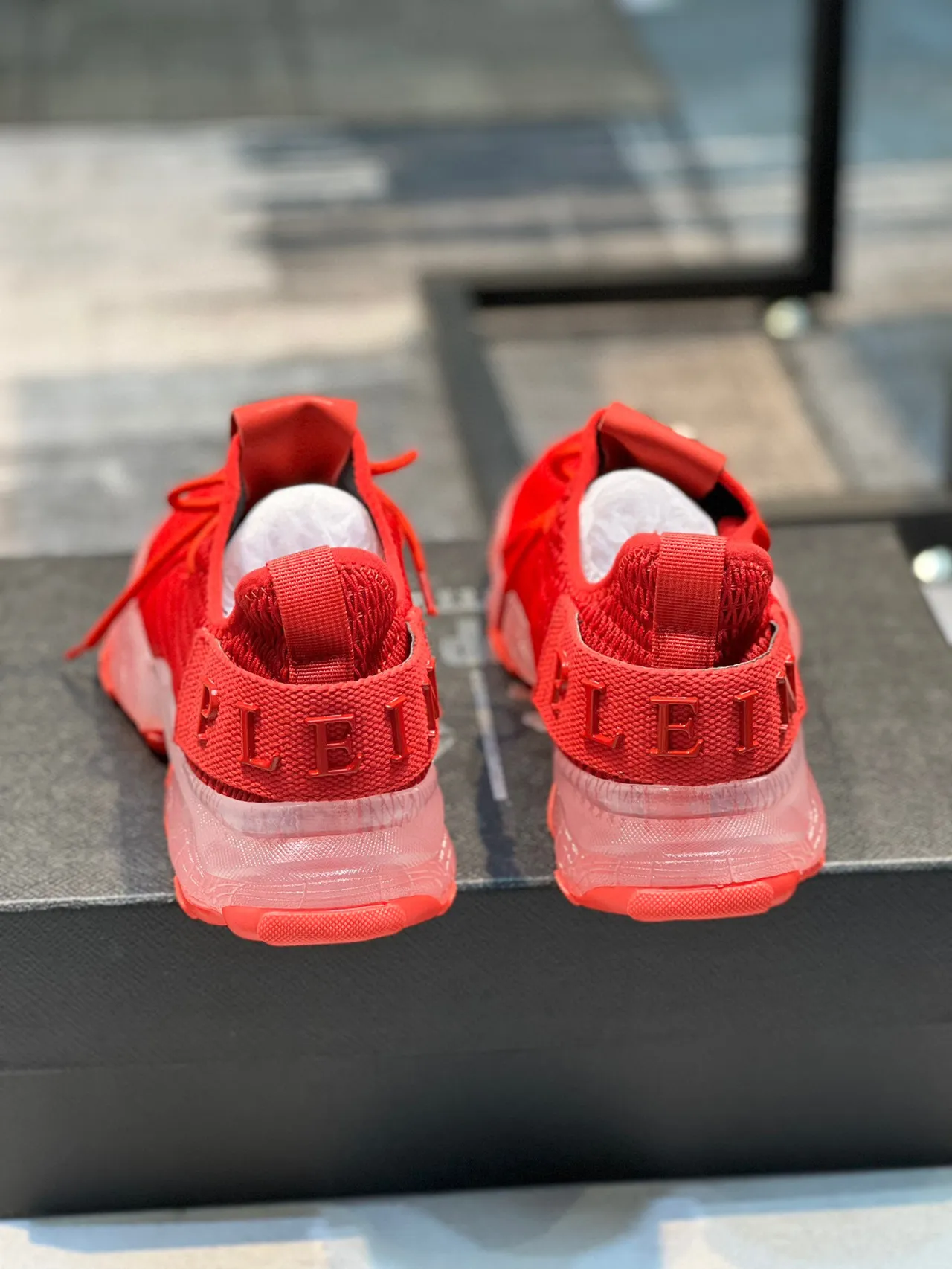 Red Transparent Knit Upper Translucent Midsole Sneakers 2