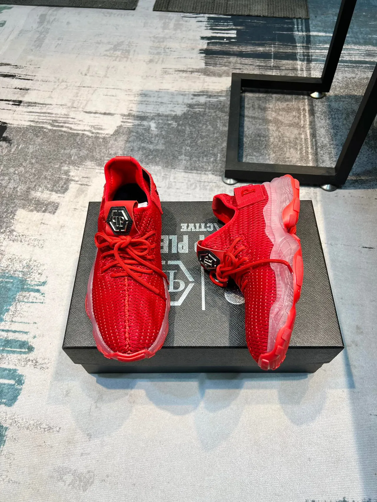 Red Transparent Knit Upper Translucent Midsole Sneakers 4