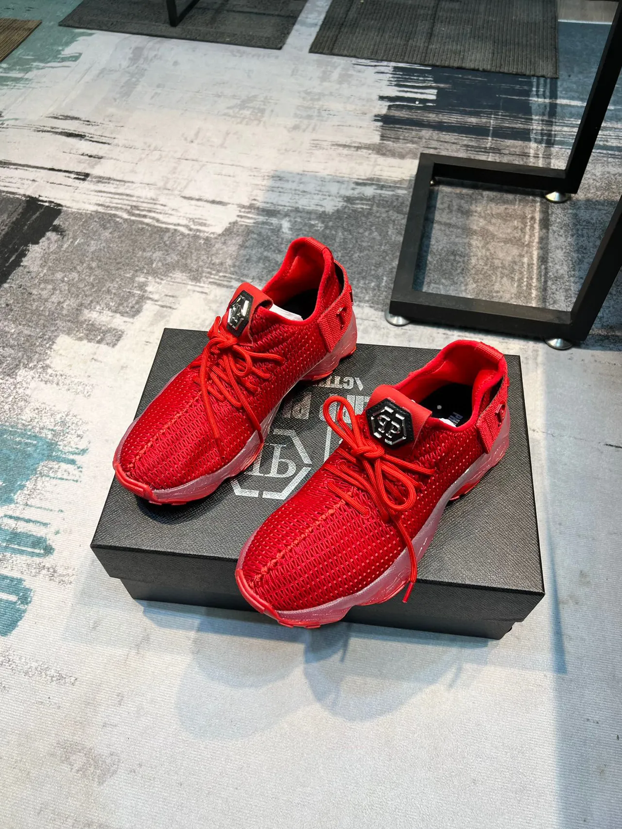 Red Transparent Knit Upper Translucent Midsole Sneakers 5