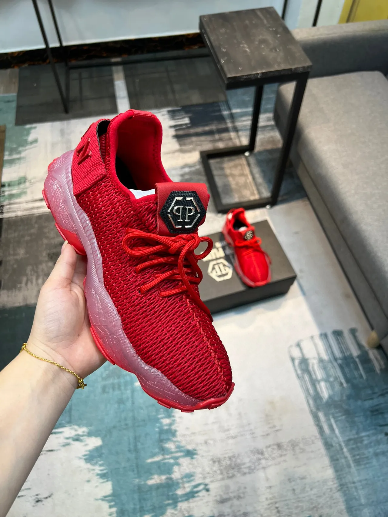 Red Transparent Knit Upper Translucent Midsole Sneakers 6