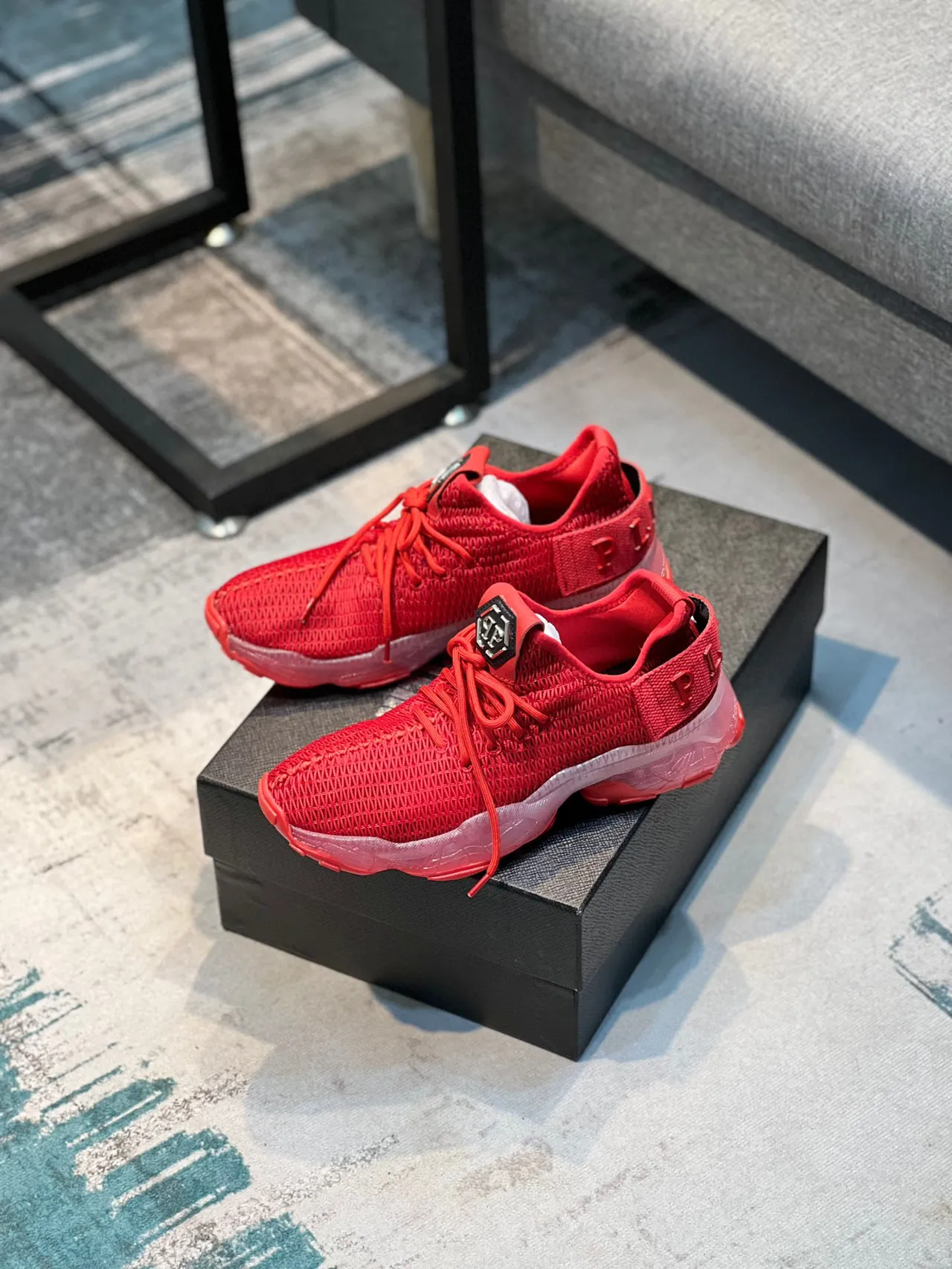 Red Transparent Knit Upper Translucent Midsole Sneakers 7