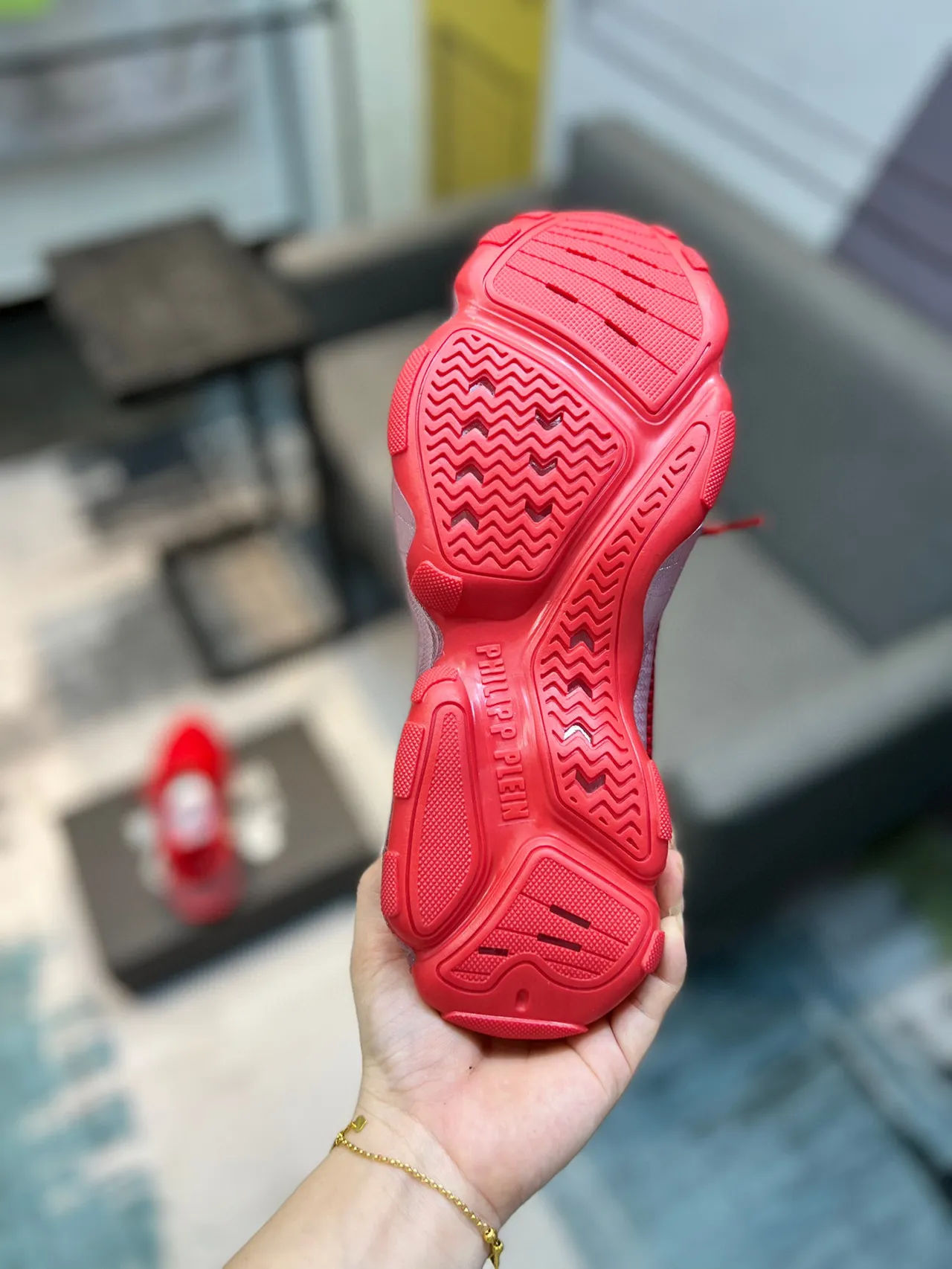 Red Transparent Knit Upper Translucent Midsole Sneakers 9