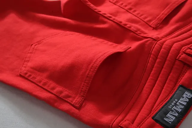 Red Zippered Thigh Pocket Quilted Knee Pants 9