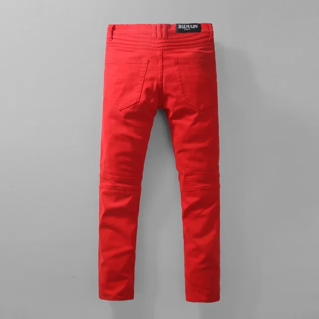 Red Zippered Thigh Pocket Quilted Knee Pants 20