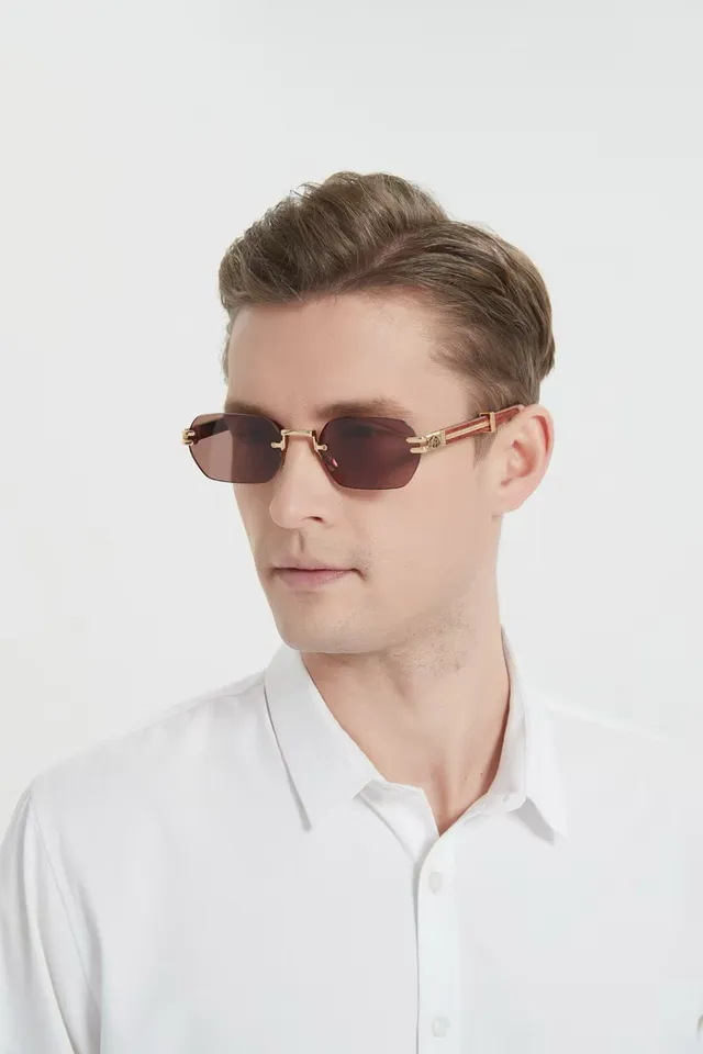 Rimless Gold-Tone Metal Bridge Sunglasses 8