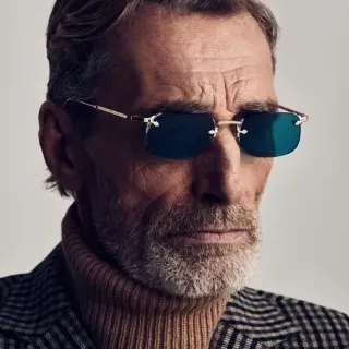 Rimless Metal Frame Teal Tinted Sunglasses