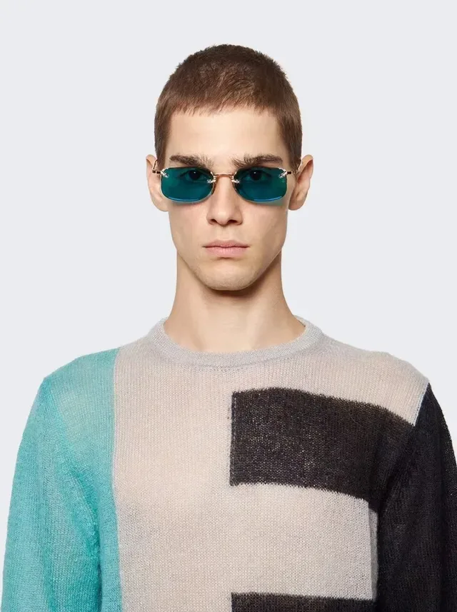 Rimless Metal Frame Teal Tinted Sunglasses 3