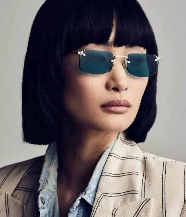 Rimless Metal Frame Teal Tinted Sunglasses 8