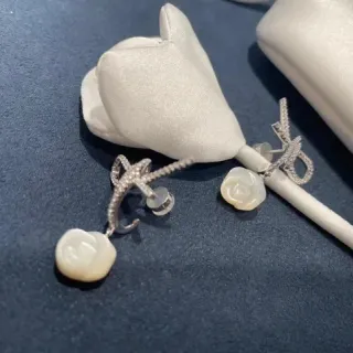 Rose and Crystal Bow Drop Earrings