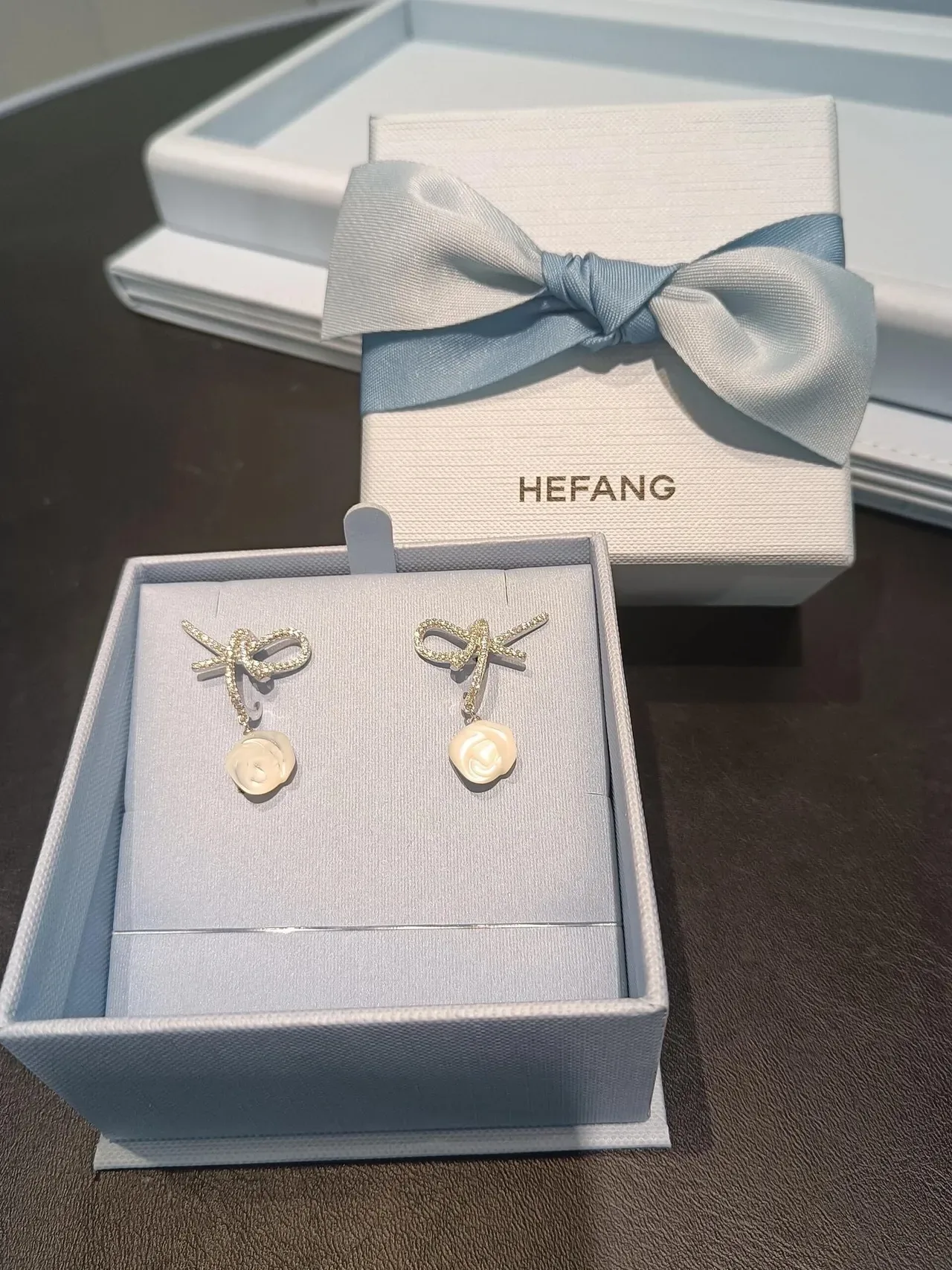 Rose and Crystal Bow Drop Earrings 6