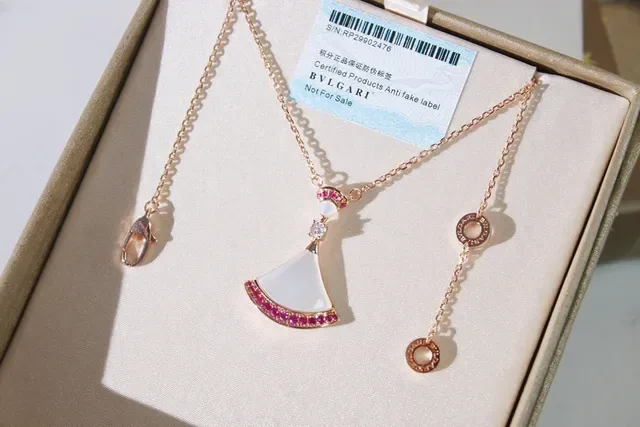 Rose Gold Fan-Shaped Mother-of-Pearl and Pink Gemstone Pendant Necklaces 6