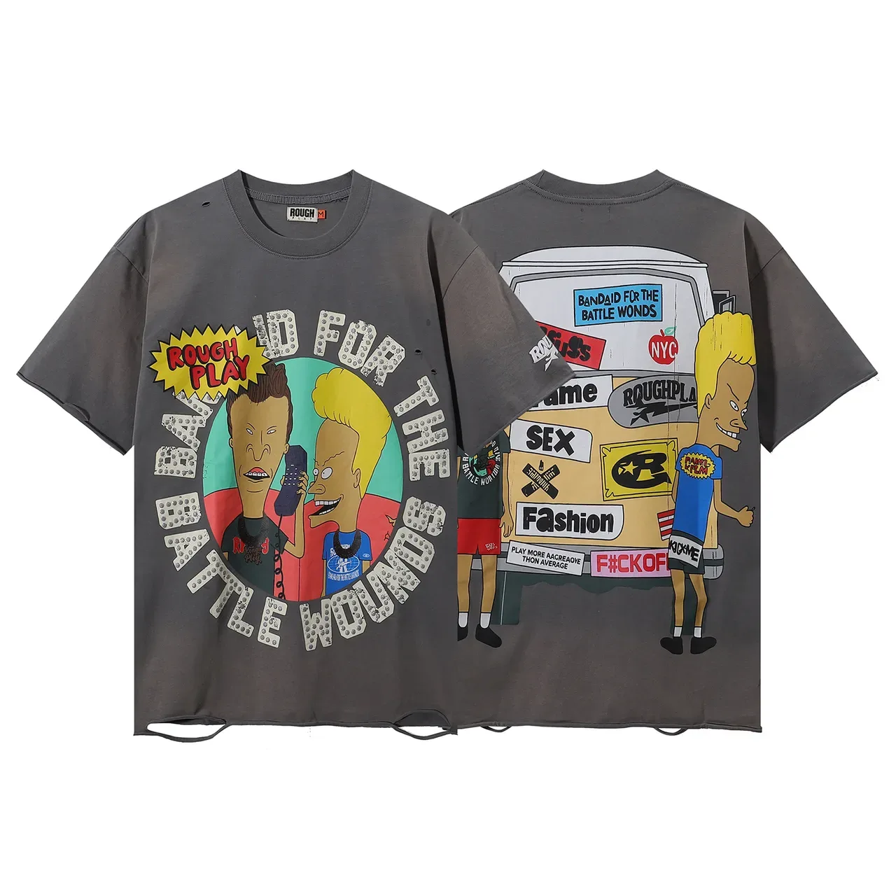 ROUGH Graphic-Print Distressed Oversized T-Shirt 5