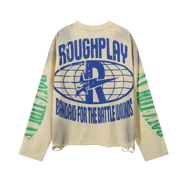 ROUGH Graphic Print Oversized Distressed Hem T-Shirt 3