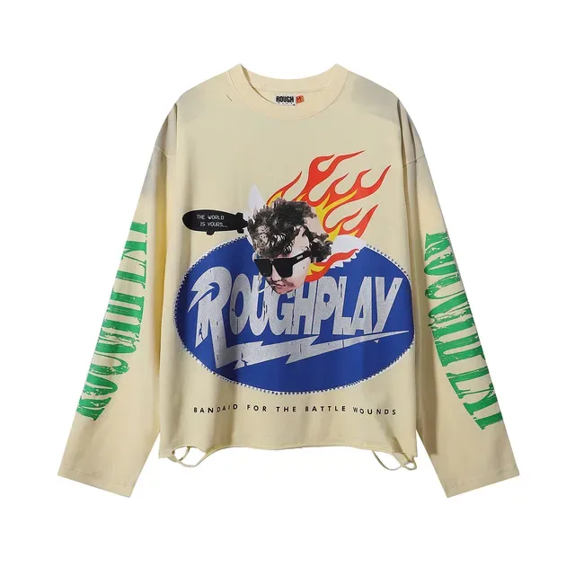 ROUGH Graphic Print Oversized Distressed Hem T-Shirt 4