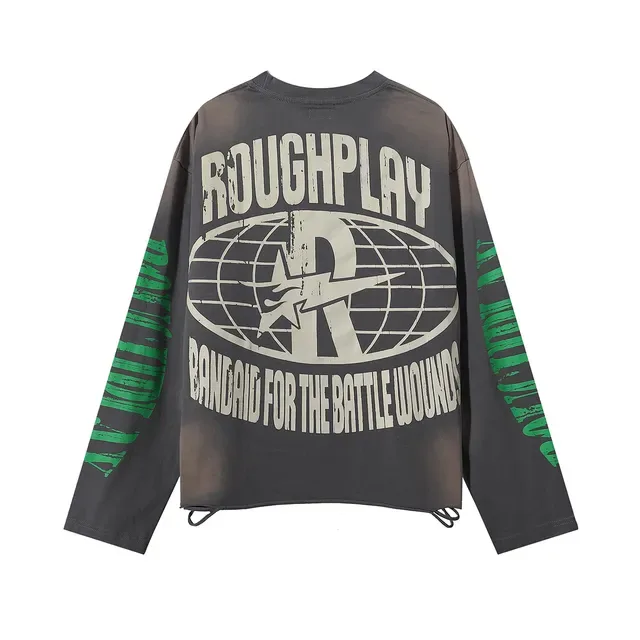 ROUGH Graphic Print Oversized Distressed Hem T-Shirt 5