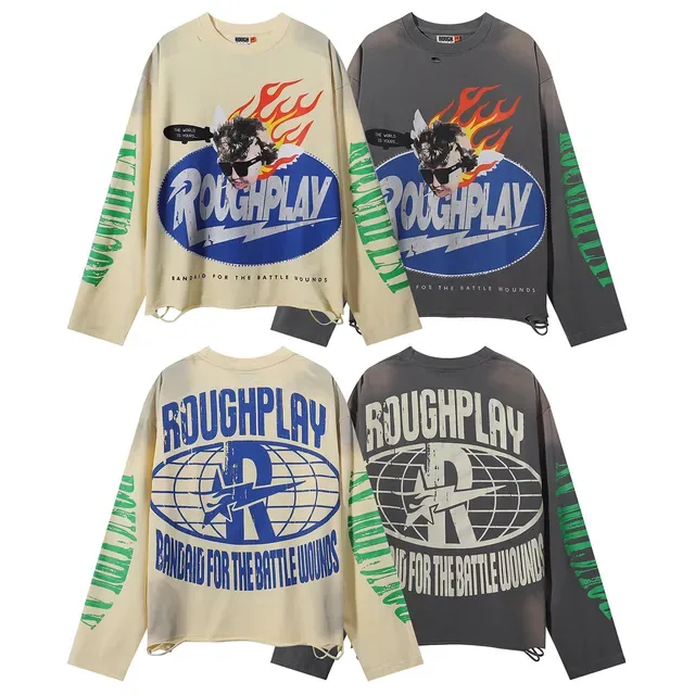 ROUGH Graphic Print Oversized Distressed Hem T-Shirt 7