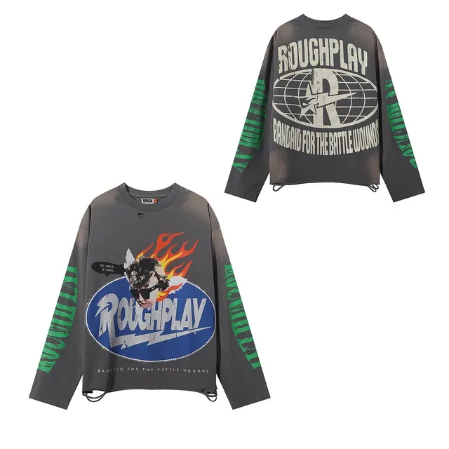 ROUGH Graphic Print Oversized Distressed Hem T-Shirt 9