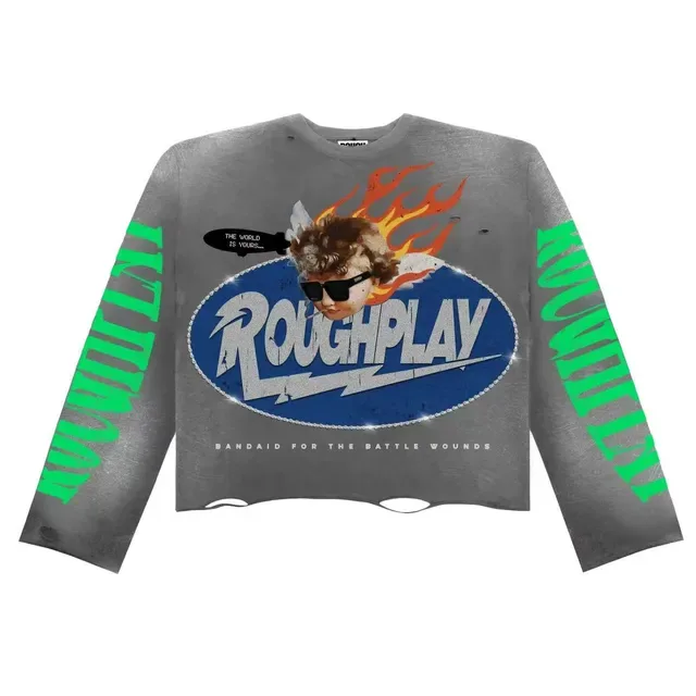 ROUGH Graphic Print Oversized Distressed Hem T-Shirt 14
