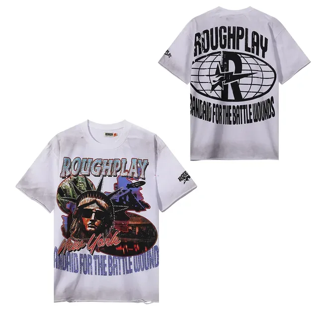 ROUGH White Multicolor Oversized Fit Rhinestone-Embellished Graphic T-Shirt 2
