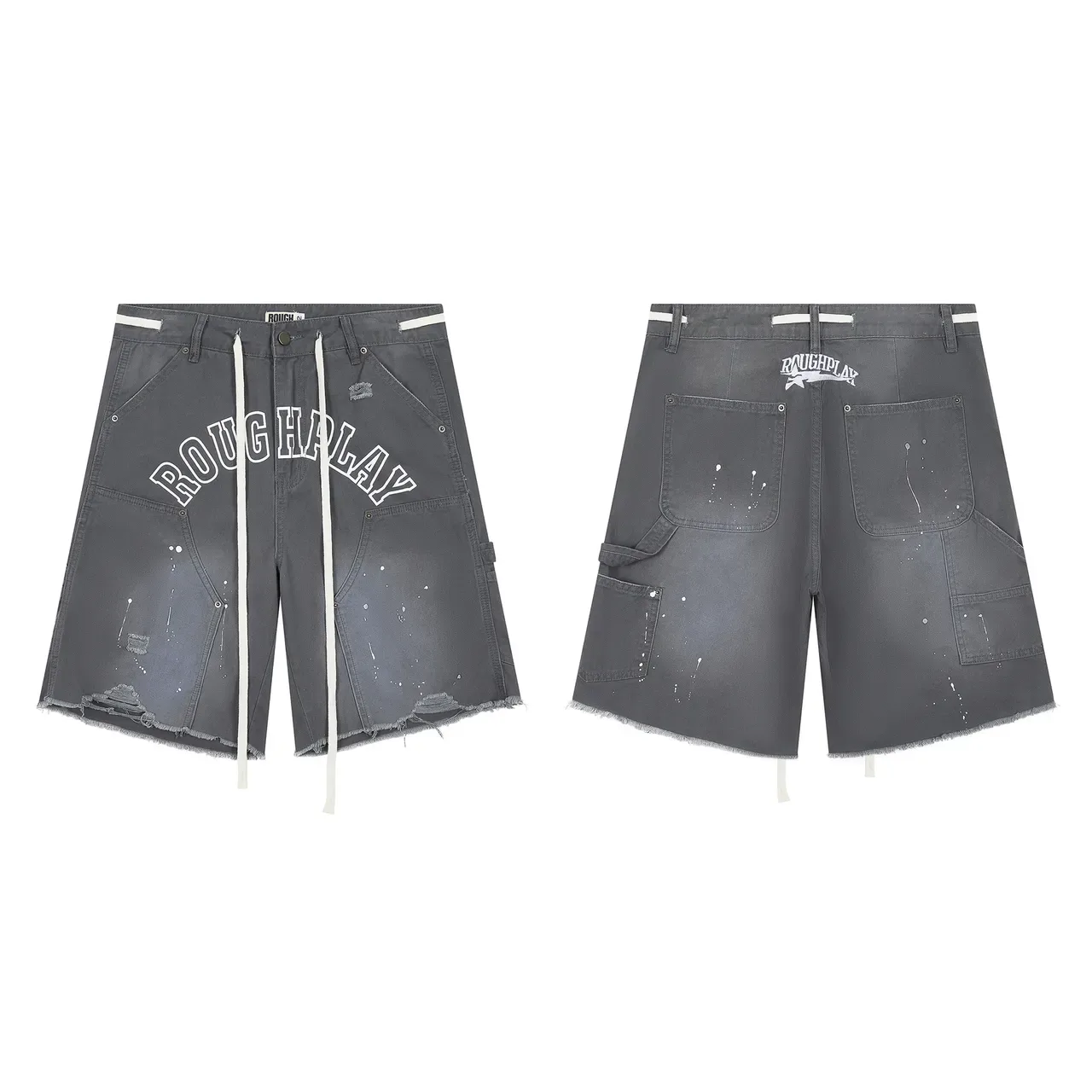 Roughalay Arch Logo Distressed Cargo Shorts 3