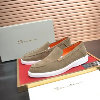 Santoni ब्राउन नारंगी स्यूड मोक-टो सिलाई लूफर
