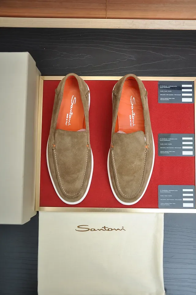 Santoni Brown Orange Suede Upper Moc-Toe Stitching Loafer 5