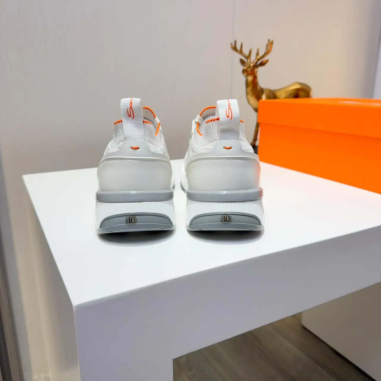 Santoni Gray Orange Knit Upper Synthetic Strap Overlay Sneakers 4