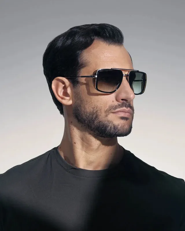 Silver and Black Aviator-Style Double Bridge Sunglasses 2