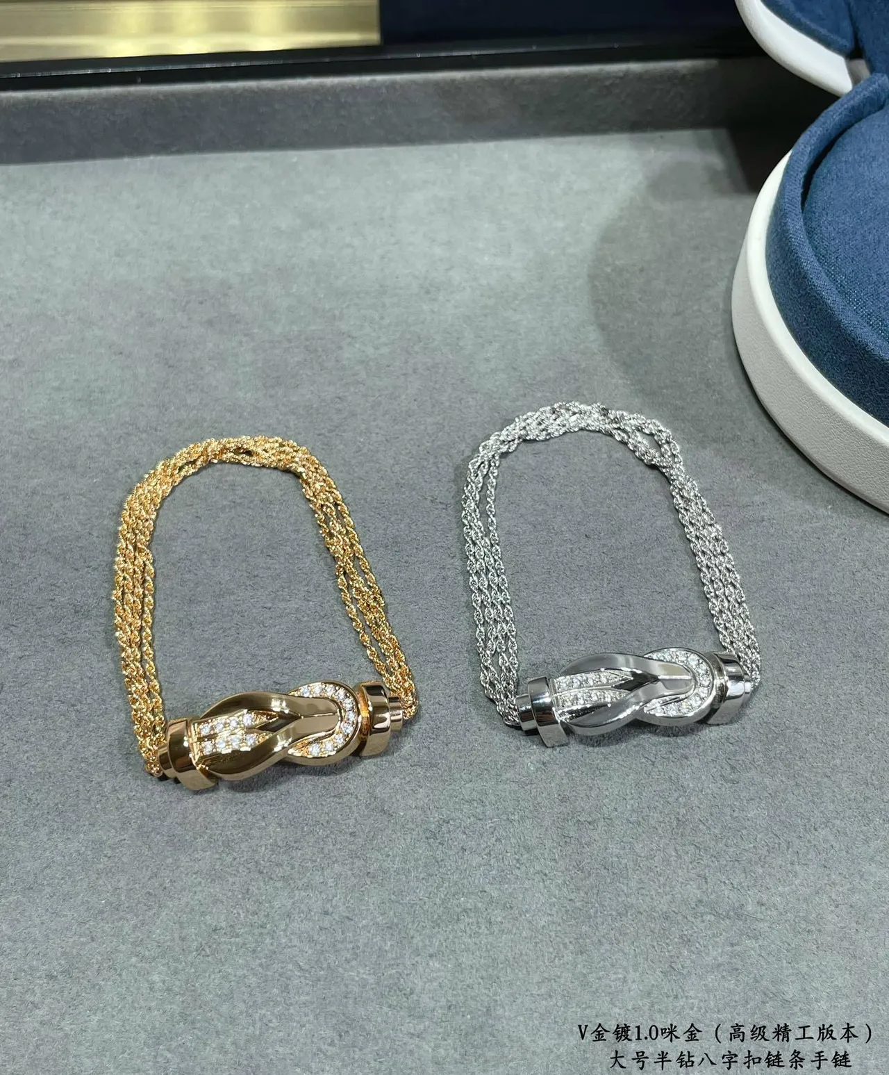 Silver and Gold Crystal Knot Clasp Mesh Chain Bracelets 4