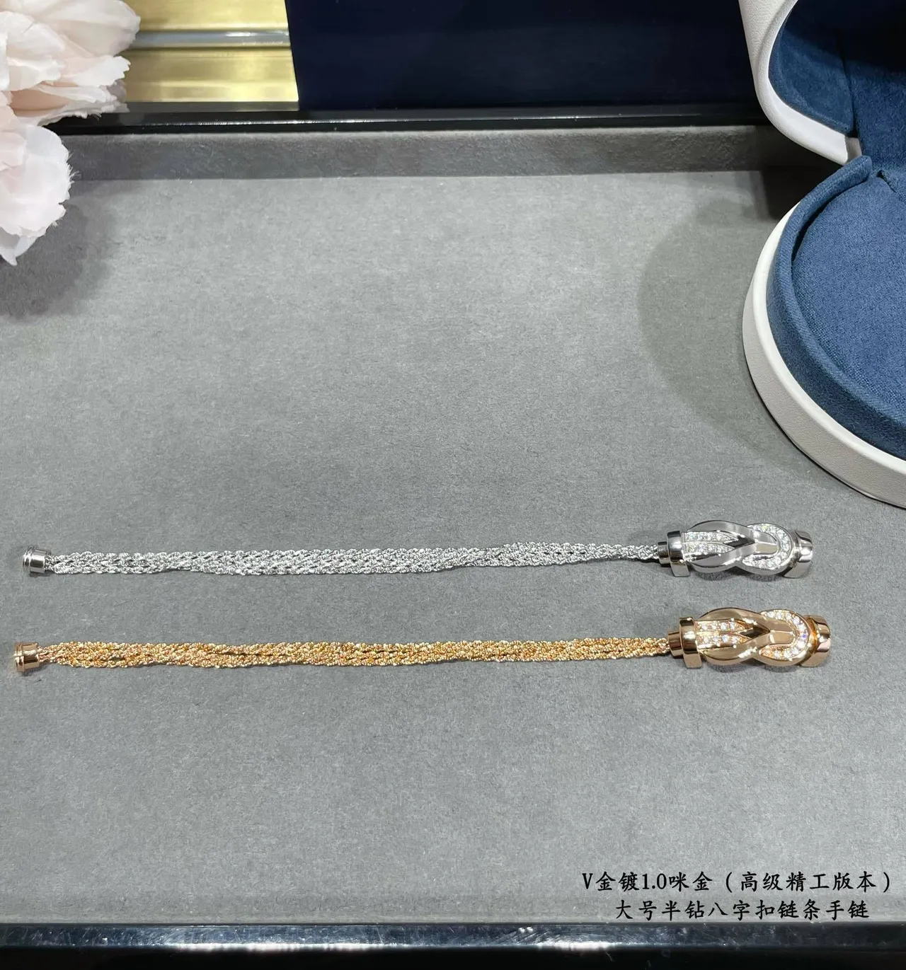 Silver and Gold Crystal Knot Clasp Mesh Chain Bracelets 7