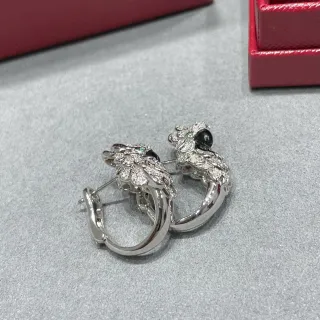 Silver Black Dragon-Head Motif Pavé-Set Stones Earrings