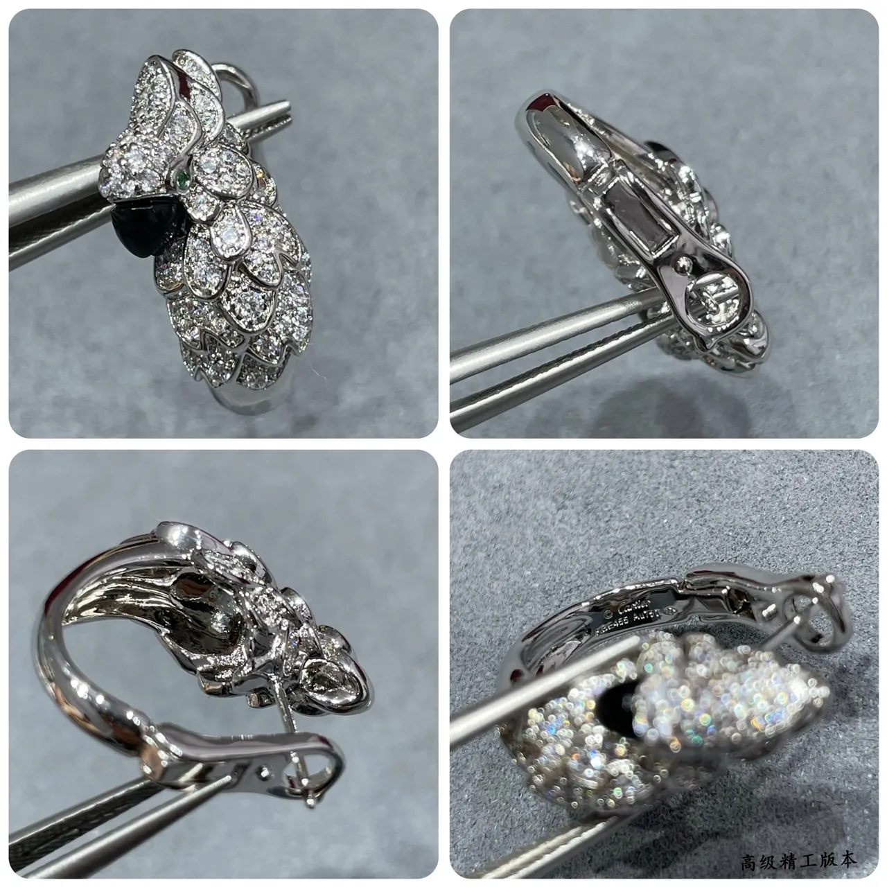 Silver Black Dragon-Head Motif Pavé-Set Stones Earrings 2