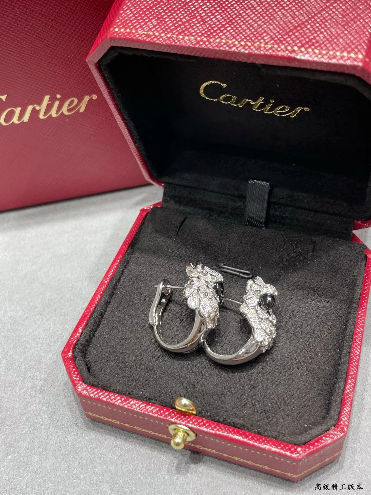 Silver Black Dragon-Head Motif Pavé-Set Stones Earrings 3