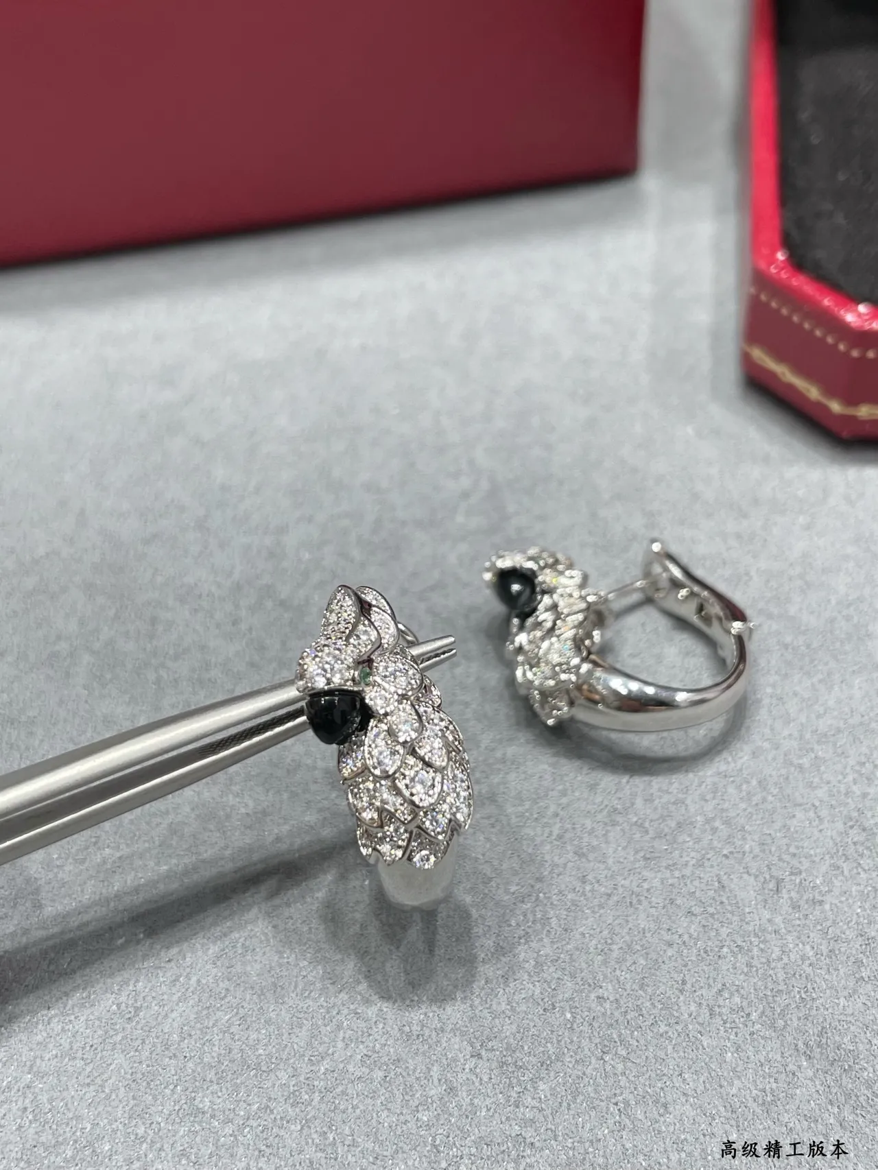 Silver Black Dragon-Head Motif Pavé-Set Stones Earrings 4