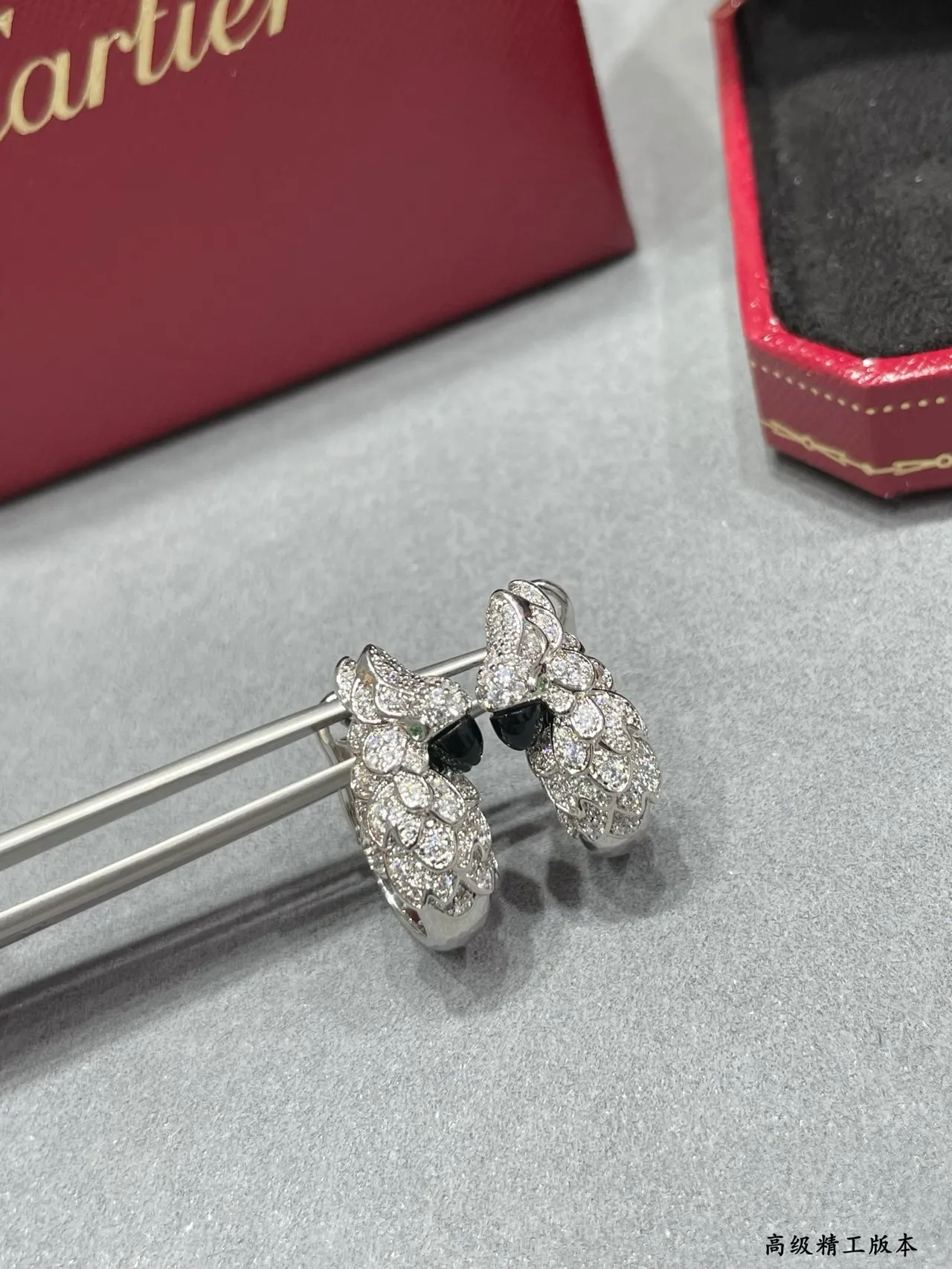 Silver Black Dragon-Head Motif Pavé-Set Stones Earrings 5