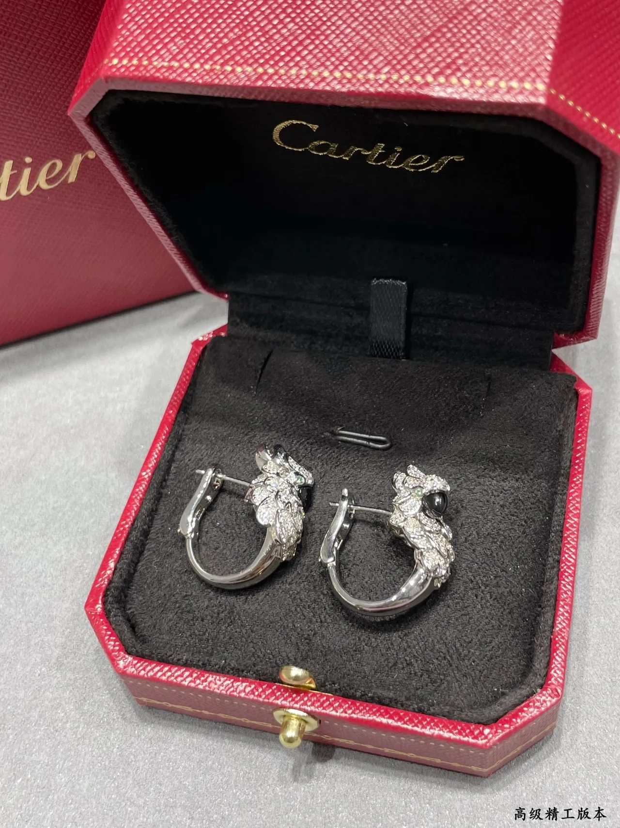 Silver Black Dragon-Head Motif Pavé-Set Stones Earrings 6