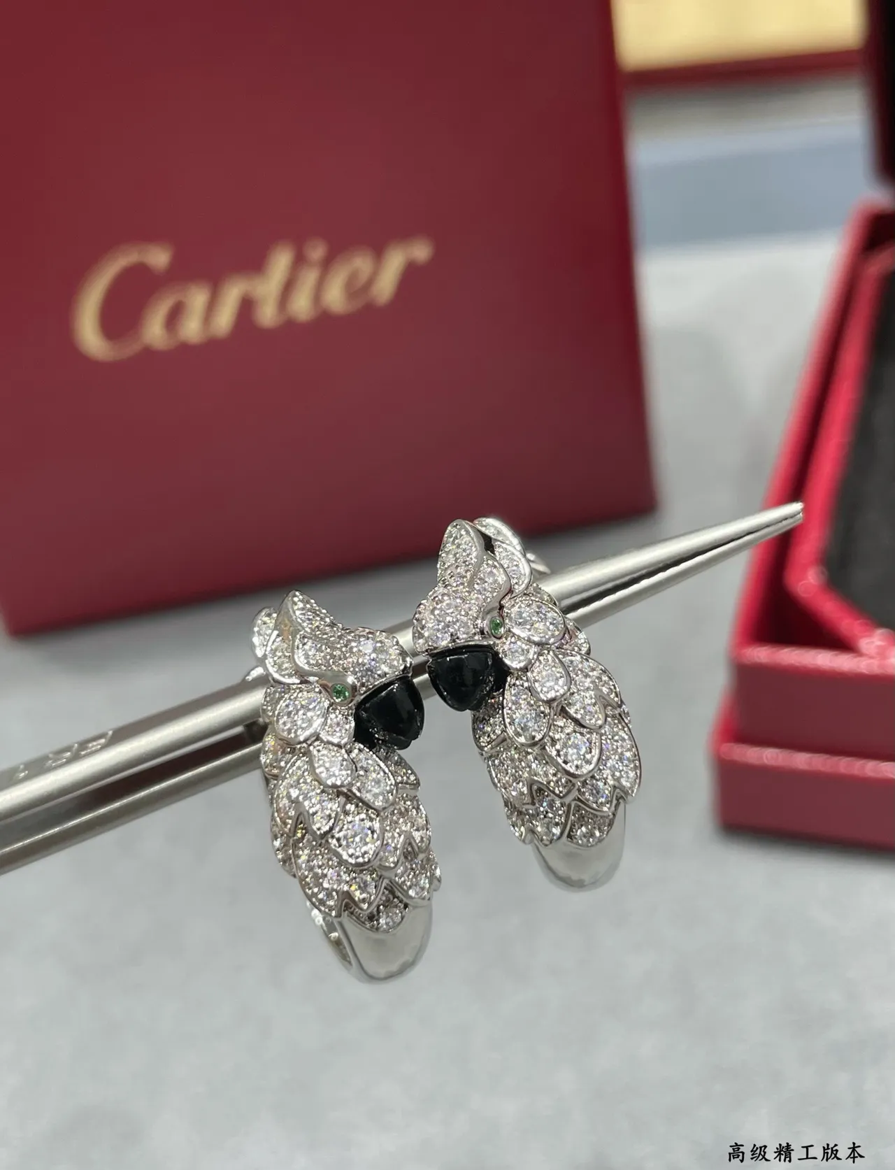 Silver Black Dragon-Head Motif Pavé-Set Stones Earrings 7