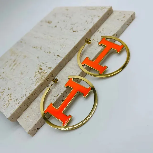 Silver Black Hoop Logo-Cutout Design Earrings 2