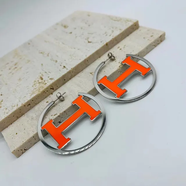 Silver Black Hoop Logo-Cutout Design Earrings 3