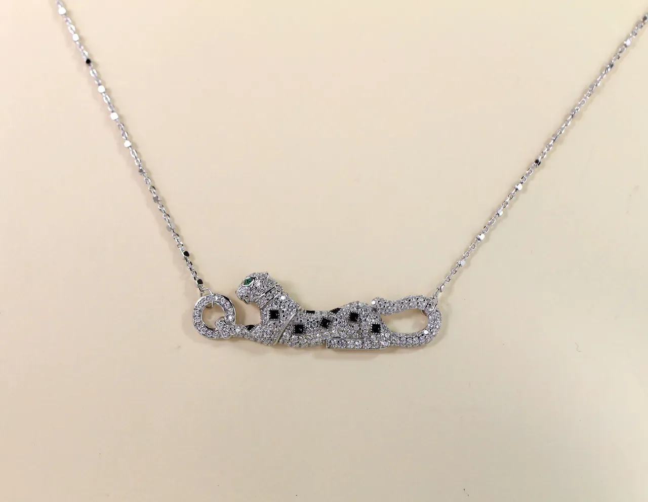 Silver Black Pavé-Set Panther Motif Necklace 4