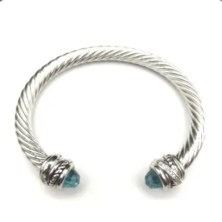 Pulsera Abierta de Cable Tressado Plata Azul